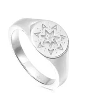 Boutique Unisex White Gold Plated S925 Diamond‎ Signet Sun Ring, Adjustable thumbnail 10