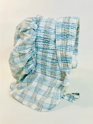 Vintage Large Prairie Sun Bonnet, Blue and White Plaid Flannel, One Size thumbnail 6