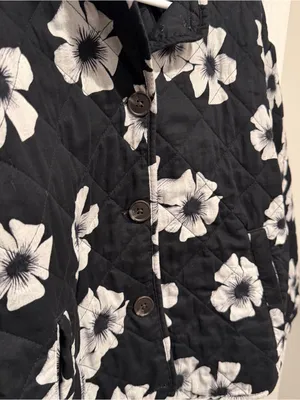 Scoop Floral Quilted Jacket L 12-14 Black White Cotton Button Front thumbnail 5