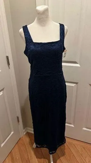 Sam Edelman Navy Lace Sleeveless Midi Dress Square Neck Women's Cocktail Wedding thumbnail 1