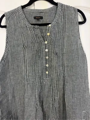 100% European Linen Sleeveless Mini Gingham Shift Swing Dress thumbnail 3