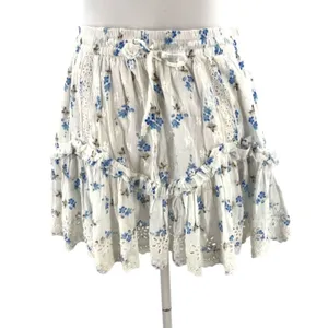 LoveShackFancy Becca Skirt brillant blue floral print sz‎ M thumbnail 5