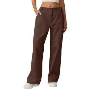 Brown Cotton Wide Leg High Rise Palazzo Pants Relaxed Fit Trousers Womens Medium thumbnail 2