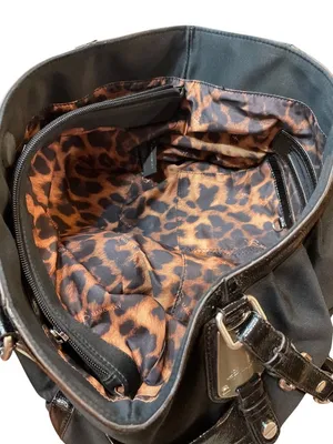 B Makowsky wms Vtg black leather canvas silver hobo shoulder handbag SKU 10537 thumbnail 14