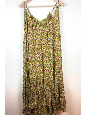 By Anthropologie Flounced Maxi Lounge Dress Citron Paisley Modal M Boho thumbnail 12