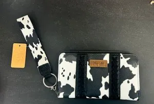 Allover Cow Print Wallet Clutch With Strap thumbnail 1