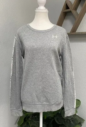 UNDER ARMOUR GREY PULLOVER SWEATSHIRT SPELL OUT GYM ACTIVEWEAR WORKOUT GORPCORE thumbnail 1