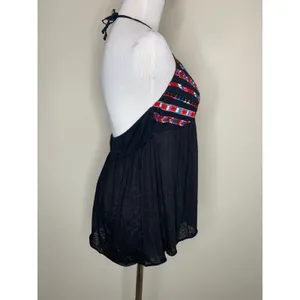 Y2k American Eagle Black Embroidered Halter Top Babydoll Sz Large Boho Festival thumbnail 4