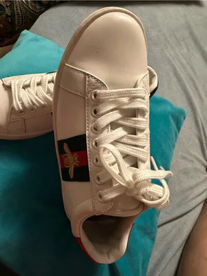 Gucci White Leather Sneakers with Red and Black Heel Tabs and Green-Red Web thumbnail 3