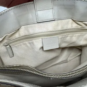Gucci Sukey Medium Tote Monogram Canvas White Trim Pleated Handbag Charm thumbnail 12