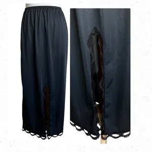 VTG 70s Maxi Half Split Slip M Lace‎ Trim Hem Romantic Goth Lace Coquette Fairy thumbnail 2