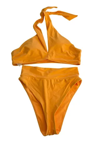 Aerie size large High-Waist Halter Bikini Set - Bright Orange thumbnail 1