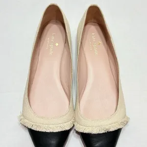 Kate Spade Nelly Canvas Cap Toe Pointed Ballet Flats Beige Black Fringe Sz 8M thumbnail 12