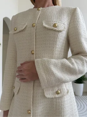 Sentubila Ivory Tweed Mini Dress Gold Buttons NWT Size L thumbnail 6