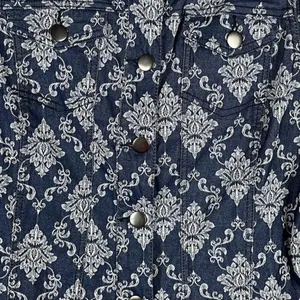 Baccini Floral Denim Style Sleeveless Button Down Collard Vest Large thumbnail 2
