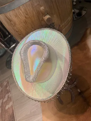 Holographic Rhinestone Fringe Western Cowgirl Hat Festival costume Halloween thumbnail 6