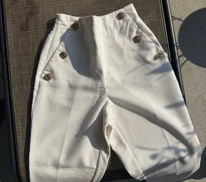 Zara White Tailored Trousers with Gold Buttons thumbnail 2
