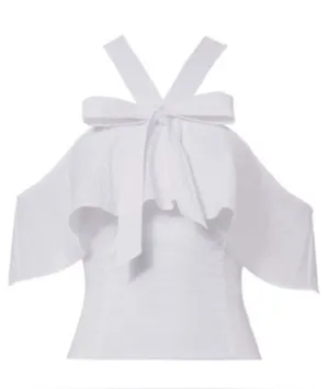 INTERMIX White Off The Shoulder Ruffle Halter Top LARGE thumbnail 1
