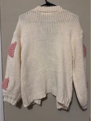 Altar'd State White Knit Cardigan with Pink Bow Accents XS thumbnail 3