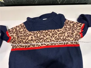 Aerie Navy Leopard Print Colorblock Sweater Crewneck Long Sleeve Pullover Large thumbnail 4