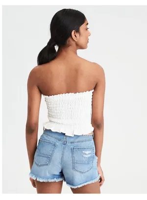 American Eagle Outfitters White Ruffle Tube Top with Lace Up Detailing thumbnail 3