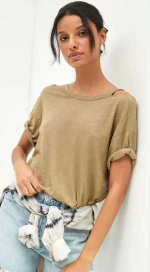 NWT $58 T.La Moss Classic V-Back Pullover Cut-Out Tee XS thumbnail 1