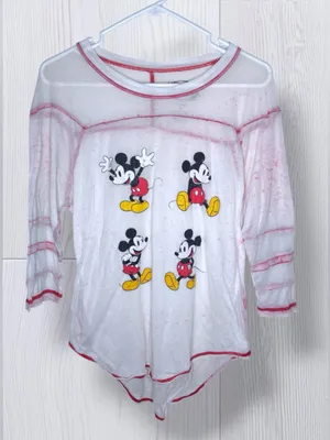 DISNEY Mickey Mouse Poses White & Red Contrast Stitch Long Sleeve Shirt thumbnail 3