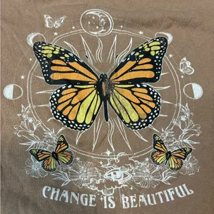 Brown Butterfly Graphic Crop Top thumbnail 2