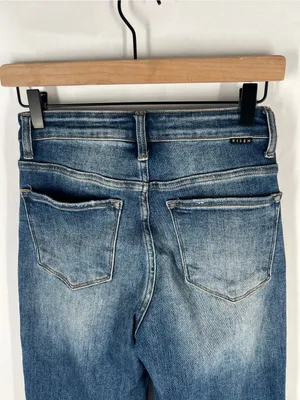 Risen Jeans High Rise Ripped Wide Leg Jeans Distressed Raw Hem Size 1/25 thumbnail 9