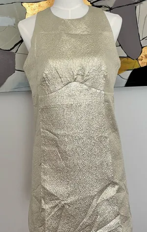 River Island Metallic Gold Textured Mini Dress thumbnail 1