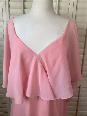AW Bridal Pink V-Neck Maxi Dress with Flutter Overlay Size 14 thumbnail 4