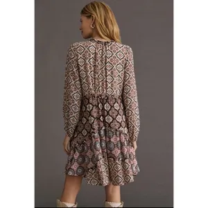 Anthropologie Mixed Print‎ Ruffle V Neck Long Sleeve Hi Low Mini Dress XS thumbnail 2