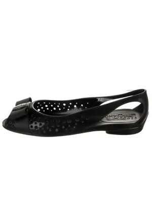 Salvatore Ferragamo Nilly Nara Vara Bow Perforated Peep Toe Jelly Flat Slides thumbnail 2