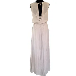 Womens L-XL Taupe Beaded Sequin‎ Neckline Sleeveless Maxi Dress Cowl Back thumbnail 3