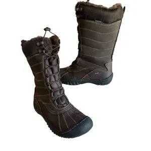 J41 Avery Boots Womens Size 8.5 Brown Faux Fur Winter Duck Boot Front Lace EUC thumbnail 4