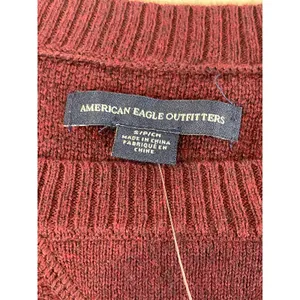 American Eagle Sweater Size S Burgundy Knit Crew Neck Long Sleeve Rib Trim NWT thumbnail 2
