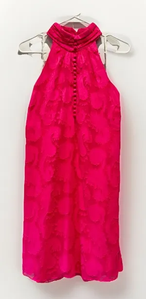 Lilly Pulitzer Quinn Halter High Neck‎ Pink Textured Knotty Lace Feminine Sz S thumbnail 1