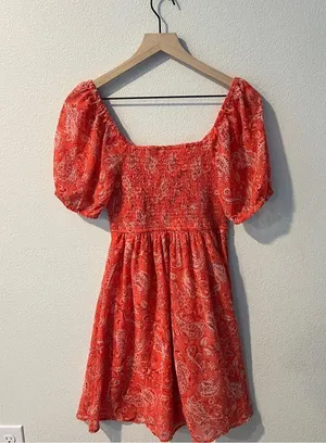 Sincerely Jules Vibrant Coral Paisley Print Chiffon Sweetheart Mini Dress Size S thumbnail 9