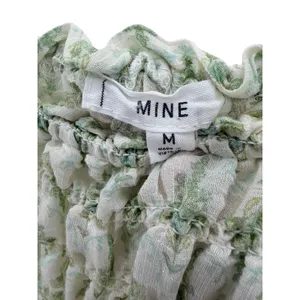 MINE Smocked Puff Sleeve Mini Dress Green‎ White Floral M Milkmaid Cottage Girly thumbnail 3
