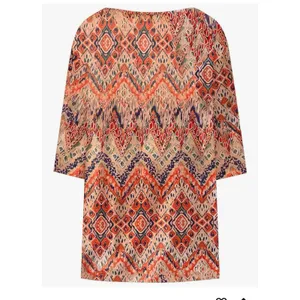 Womens Orange Ikat Geometric Print Tunic‎ Top 3/4 Sleeve Scoop Neck Boho Medium thumbnail 4