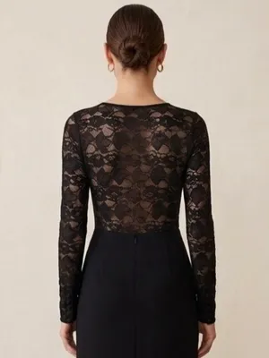 Cinq A Sept Lace Long Sleeve Bodysuit Large Whimsigoth 90s Dark Romantic Boudoir thumbnail 2