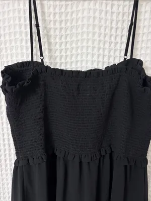 Aritzia Wilfred Tempest Sleeveless Mini Dress Smocked Black Large NWT thumbnail 11