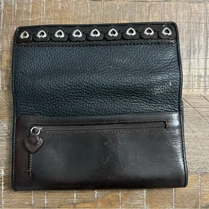 Brighton Vintage Leather Wallet with Silver Tone Hearts and Leather Hearts. thumbnail 6