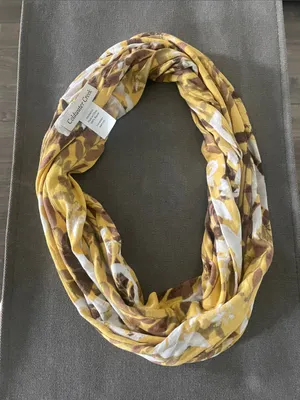 Coldwater Creek Yellow, Brown & White Floral Infinity Scarf, One Size 100% Rayon thumbnail 1
