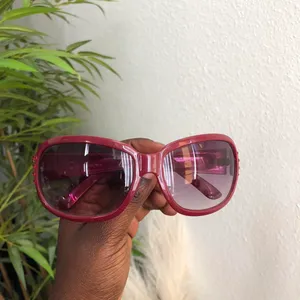 Y2K oversize Baddie Trendy Red pink sunglasses rhinestones thumbnail 3