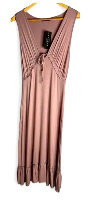 Saints 21 Sleeveless Pleated V-Neck Ruffle Trim Maxi Dress mauve Size S NWT thumbnail 1