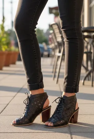 Kensie Clarke‎ Black Laser Cut Lace Up Block Heel Shooties Women 7.5 KS141130 thumbnail 1