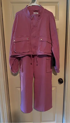 American Bazi Mauve Pink Utility Jumpsuit Set thumbnail 1