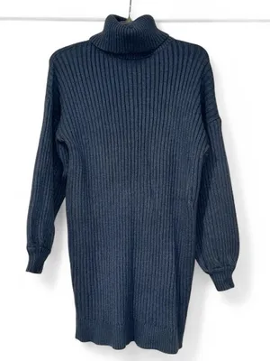 Blue Ribbed Knit Sweater Dress Women's Small thumbnail 1