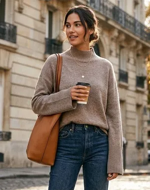 Banana Republic Womens Mock Neck Oversized Sweater Tan Beige Cotton Wool Blend M thumbnail 1
